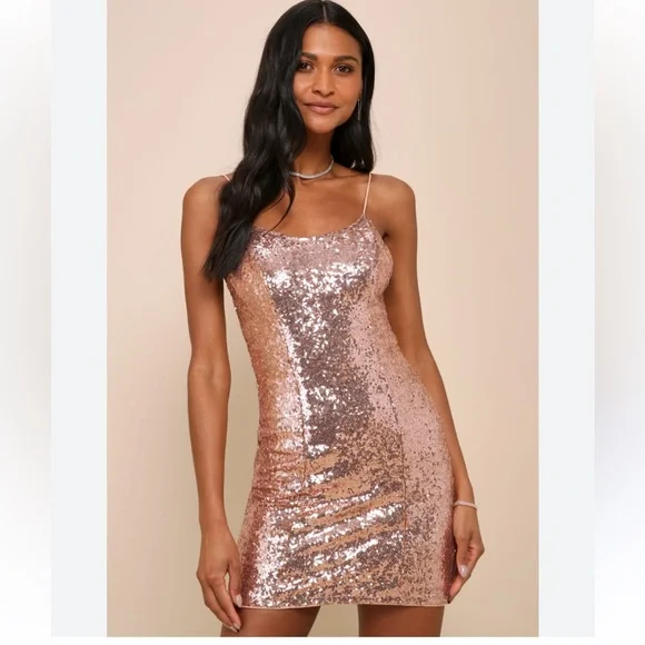Lulus | Dresses | Lulus Gold Sequin Embellished Bodycon Mini Dress |  Poshmark